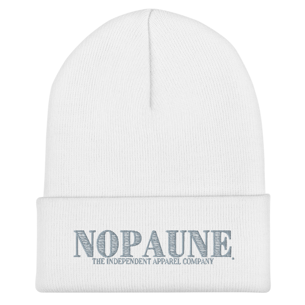 A white beanie by Nopaune.