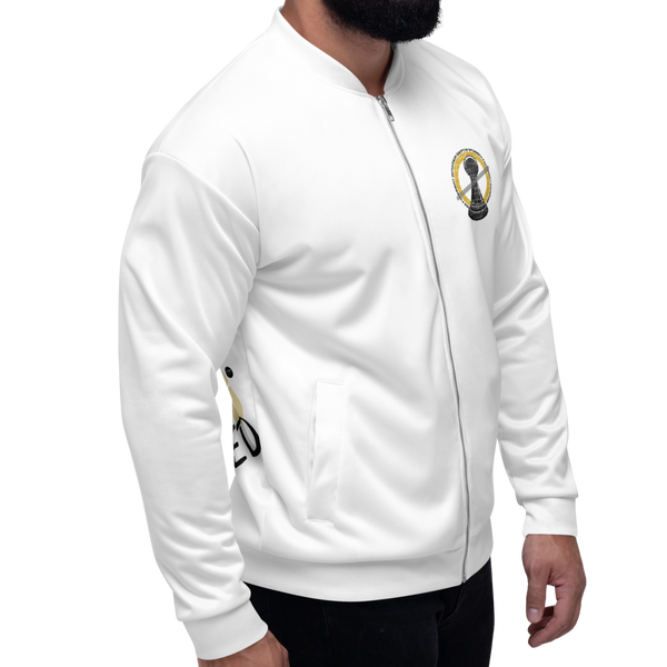 A man showing the front right side of a sublimated jacket by Nopaune.