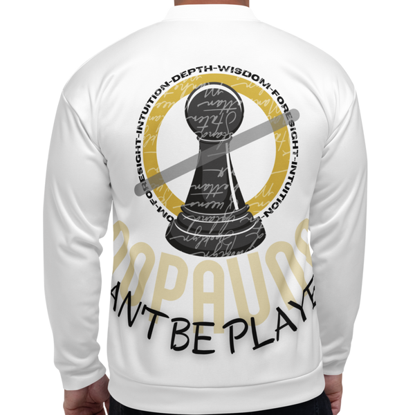 A man showing the back of a sublimated jacket by Nopaune.