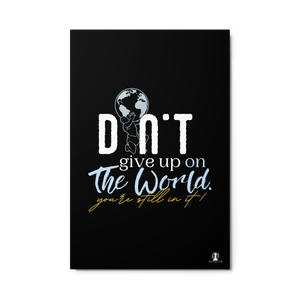 Front view of the Don’t Give Up 24×36 inch metal print by Nopaune featuring bold white “Don’t Give Up” text on a brushed aluminum background
