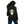 Back view of a hoodie with dripping pawn art worn by a female model