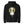 Flat lay of black hoodie with large white and gold pawn dripping design on back
