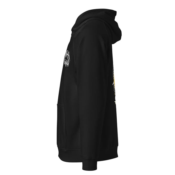 Left side view of hoodie showing clean sleeve and part of front logo