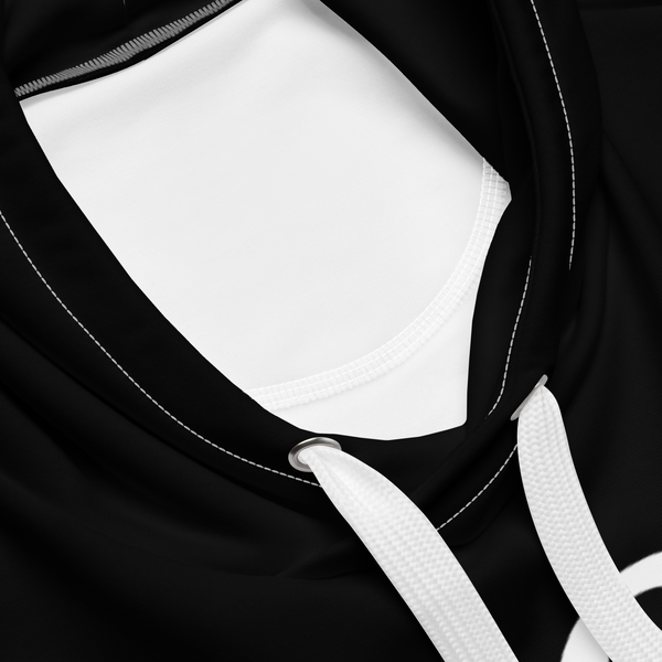 Close-up of the Life Go Zoom hoodie by Nopaune, detailing the neckline and stitching.

