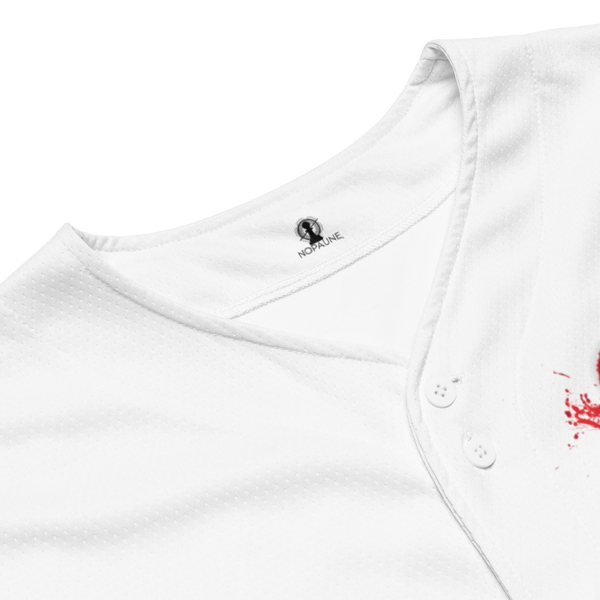 Close-up of the Still Tickin' button-down jersey neckline by Nopaune, front placket and collar details
