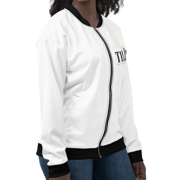 A woman showing the front right side of a jacket by Nopaune.