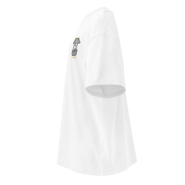 Left side view of the Wish Deeply oversized high-neck t-shirt by Nopaune, showing drape and seam
