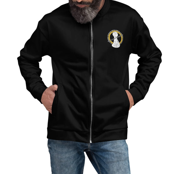 Man wearing a sublimated bomber jacket by Nopaune.