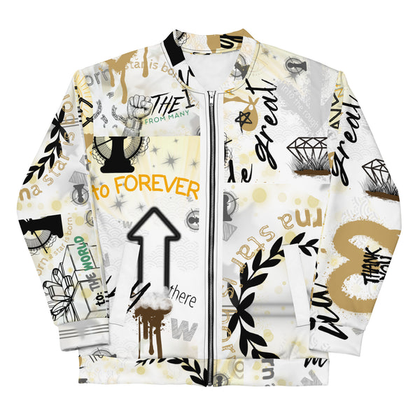 Unisex Bomber Jacket, Born Winner Collage (Black On White) - Nopaune