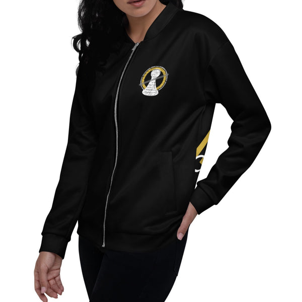 Unisex Bomber Jacket, Can't Be Played (Gray/Gold On Black) - Nopaune