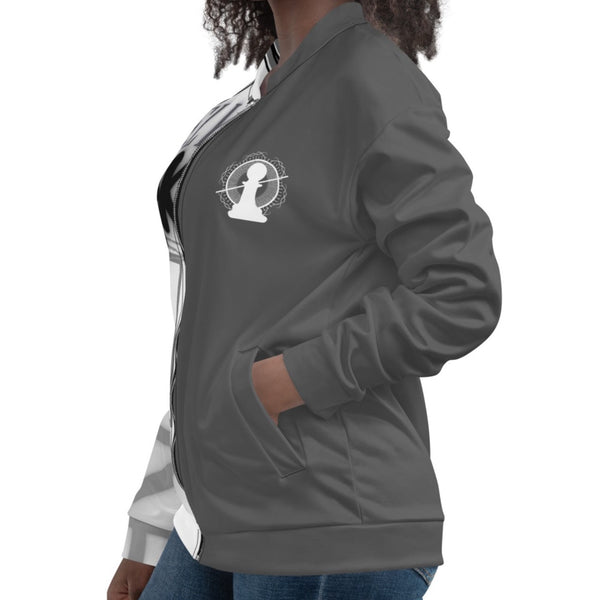 Woman wearing a bomber jacket by Nopaune.