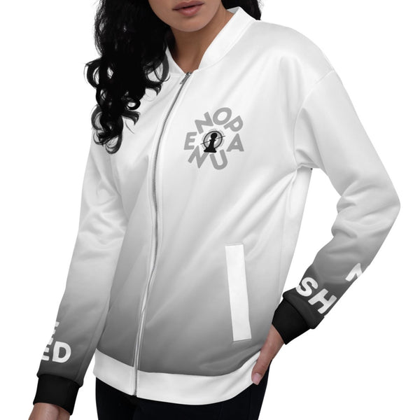 Woman wearing a bomber jacket by Nopaune.