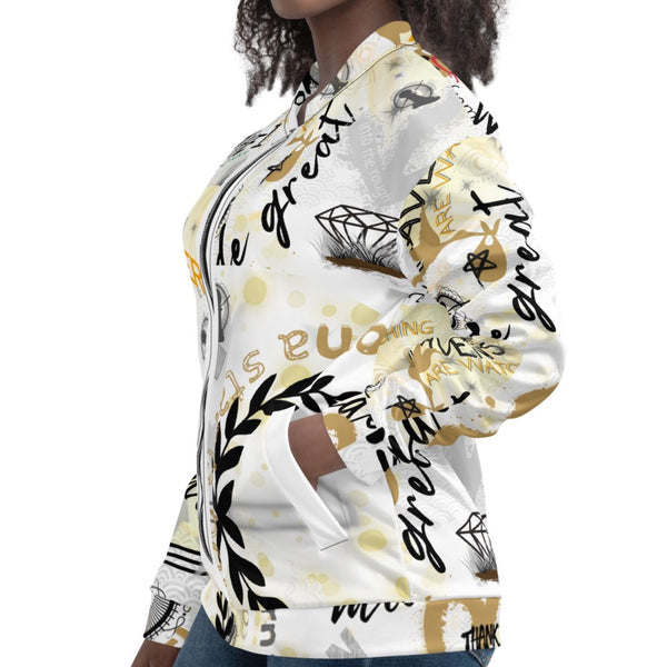 Woman wearing a bomber jacket by Nopaune.