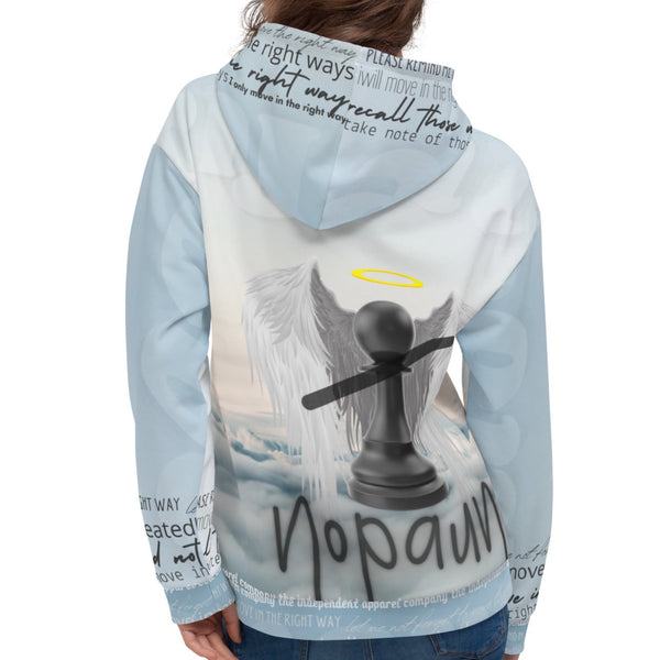 Woman wearing a sublimated hoodie by Nopaune.