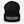 A black, cuffed beanie displaying the words 