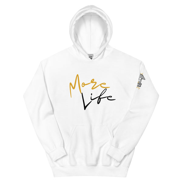 Front view of the More Life hoodie by Nopaune,  with “More Life” graphic on the chest
