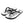 A pair of white flip-flops with black toe straps, facing the camera at an angle. The word 