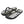 Black flip-flops with black toe straps, facing the camera at an angle. The words 