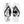 A pair of white flip-flops with black toe straps. The word 